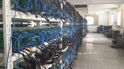 A vibrant mining farm bustling with activity